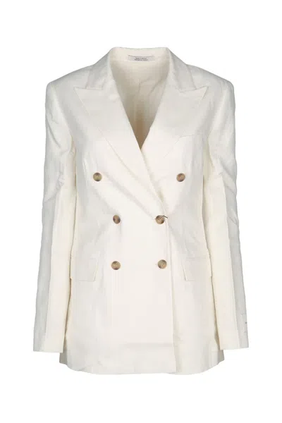 Calvin Klein Relaxed Linen Db Breasted Blazer In Gray