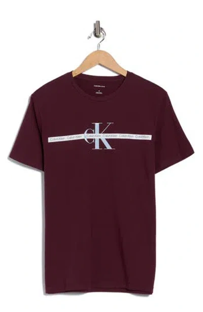 Calvin Klein Repeat Tape Layer Logo Graphic T-shirt In Burgundy