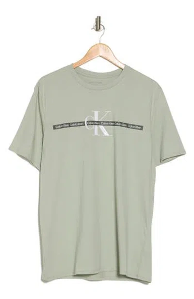 Calvin Klein Repeat Tape Layer Logo Graphic T-shirt In Desert Sage