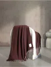 Calvin Klein Reversible Fringe Throw Blanket In Dark Red