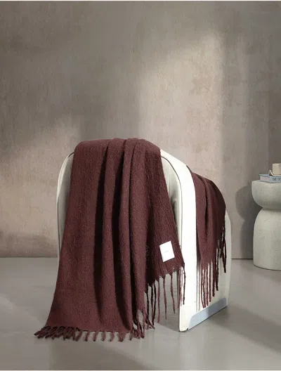 Calvin Klein Reversible Fringe Throw Blanket In Dark Red