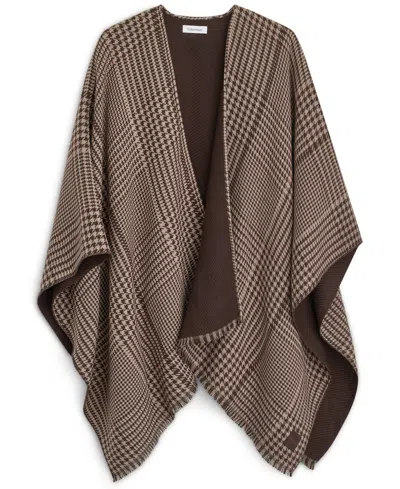 Calvin Klein Reversible Houndstooth Double Face Shawl Ruana In Multi
