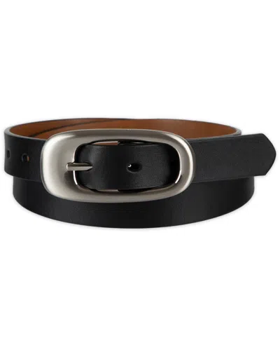 Calvin Klein Reversible Leather Puffed Oval Center-bar Buckle Belt In Black