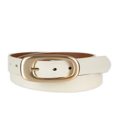 Calvin Klein Reversible Leather Puffed Oval Center-bar Buckle Belt In White