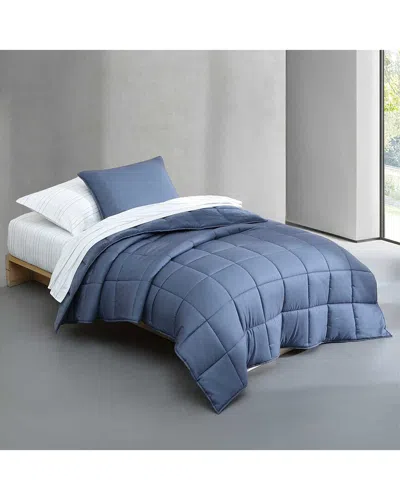 Calvin Klein Reversible Lush Washed Solid Comforter Set In Blue