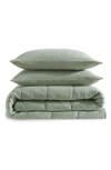 Calvin Klein Reversible Plush Washed Microfiber Comforter Bedding Set In Green