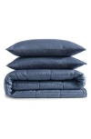 Calvin Klein Reversible Plush Washed Microfiber Comforter Bedding Set In Blue