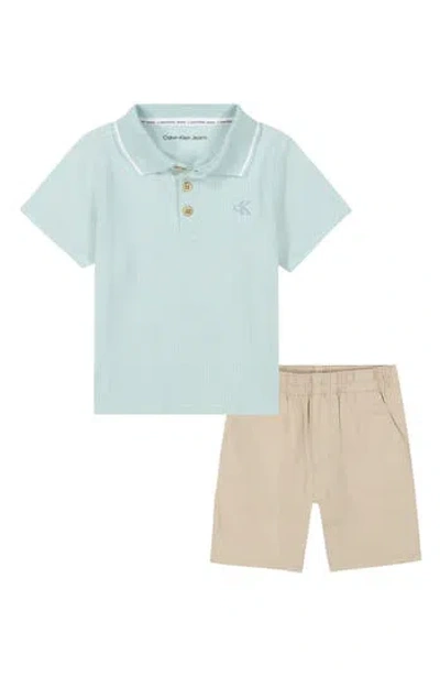 Calvin Klein Babies'  Rib Knit Polo & Shorts Set In Blue