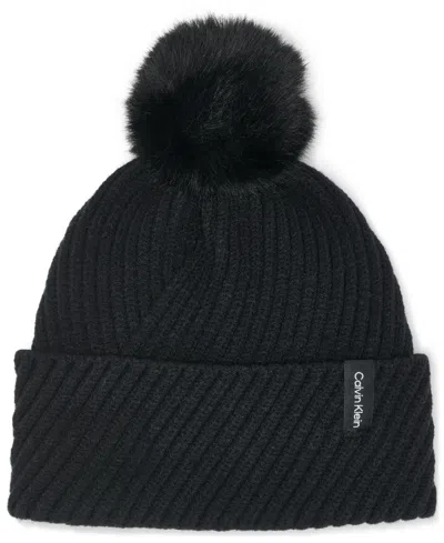 Calvin Klein Rib Pom Beanie In Black