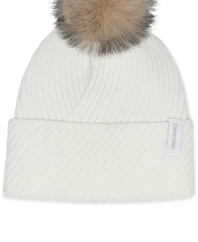 Calvin Klein Rib Pom Beanie In White