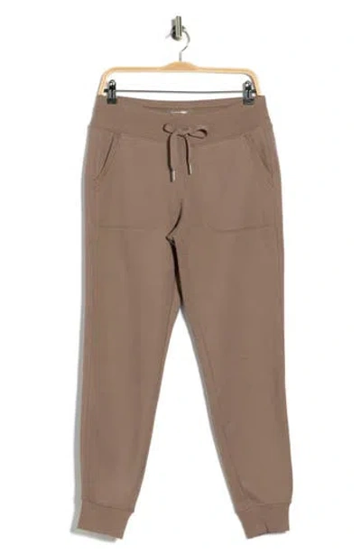 Calvin Klein Rib Trim Fleece Joggers In Brown