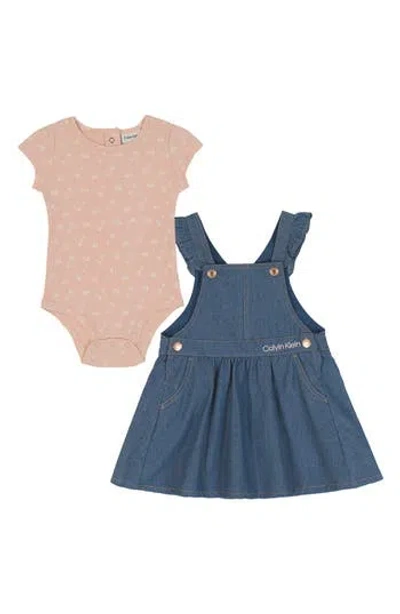 Calvin Klein Babies'  Ribbed Bodysuit & Dress Set In Denim Blue