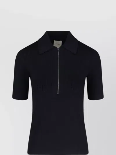 Calvin Klein Ribbed Collared Knitwear Short Sleeves In Black