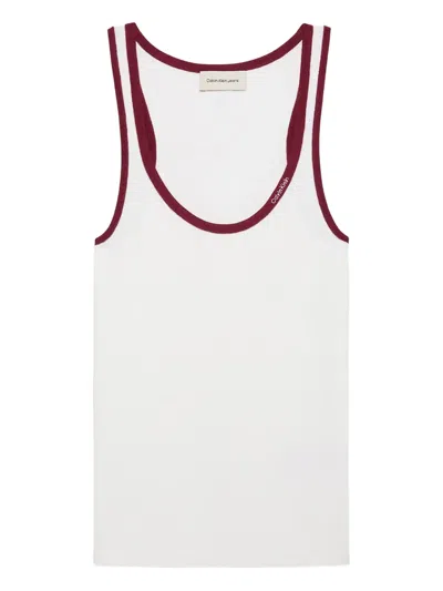 Calvin Klein Ribbed Contrast-trim Tank Top In Neutral