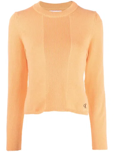 Calvin Klein Ribbed-detail Recycled-cotton Jumper In Orange