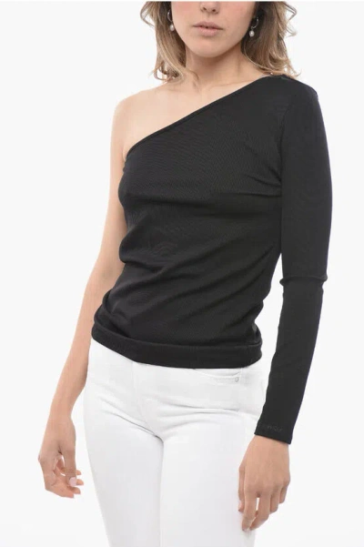 Calvin Klein Ribbed Fabric One-shoulder Top In Black