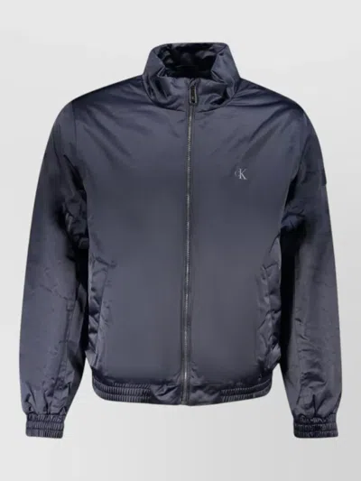Calvin Klein Ribbed Hem Single-breasted Jacket In Blue