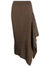 Calvin Klein Ribbed-knit Draped Midi Skirt In 褐色
