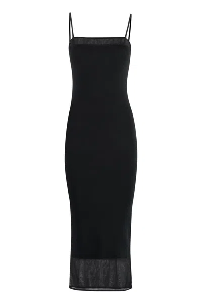 Calvin Klein Ribbed Knit Midi Dress In Black