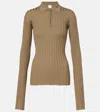 Calvin Klein Ribbed-knit Wool Polo Shirt In Brown