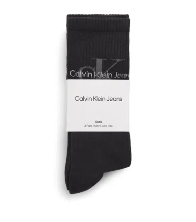 Calvin Klein Ribbed Logo Socks In Black