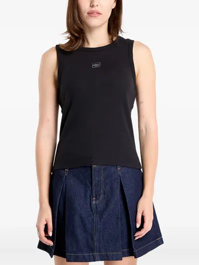 Calvin Klein Ribbed Logo Tank Top In Black