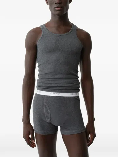Calvin Klein Ribbed Logo-waistband Boxers In Gray