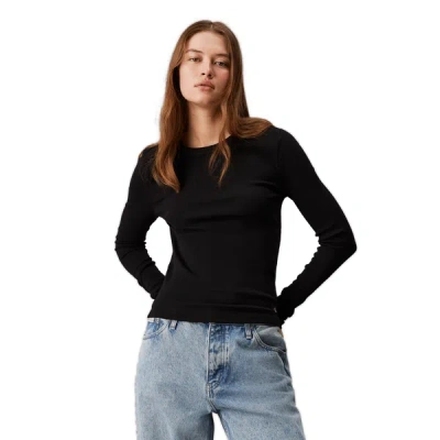 Calvin Klein Ribbed Long Sleeve Top In Black