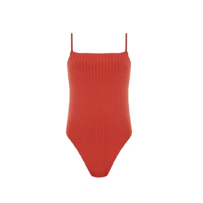 Calvin Klein Ribbed One-piece Swimsuit In Red