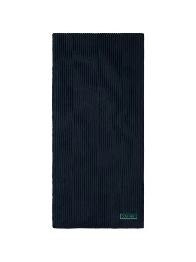 Calvin Klein Ribbed Scarf In Blue