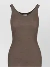 Calvin Klein Ribbed Scoop Neck Stretch Fit Top In Brown