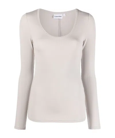 Calvin Klein Ribbed Stretch Top In White