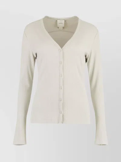 Calvin Klein Ribbed V Neck Cardigan In Neutral