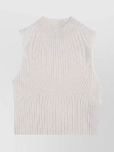 Calvin Klein Ribbed Wool Mock Neck Sleeveless Top In Neutral
