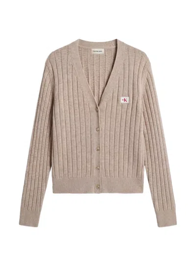 Calvin Klein Ribbed-knit Cardigan In Nude