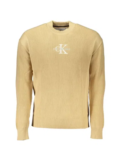 Calvin Klein Ribbed-knit Embroidered-logo Sweater In Neutral