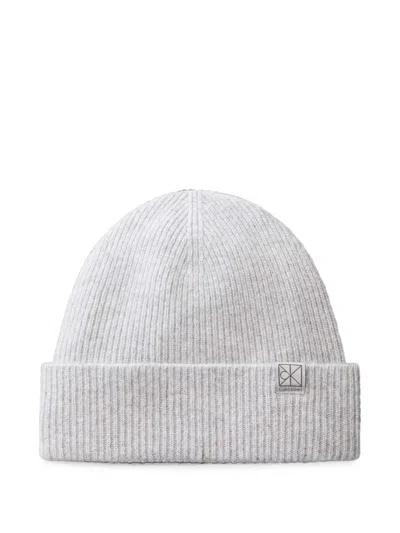 Calvin Klein Ribbed-knit Logo-patch Beanie Hat In Grey