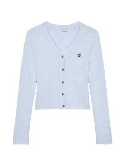 Calvin Klein Ribbed-knit Logo-patch Cardigan In Blue