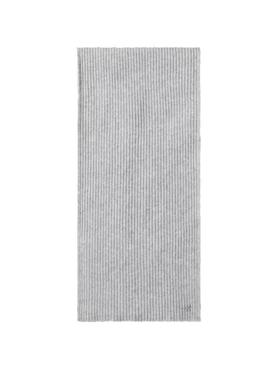 Calvin Klein Ribbed-knit Logo-plaque Scarf In Grey
