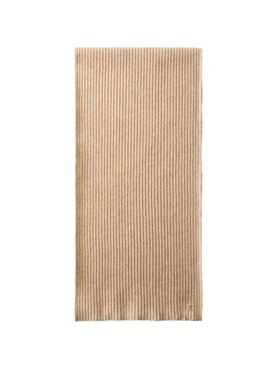Calvin Klein Ribbed-knit Logo-plaque Scarf In Neutrals