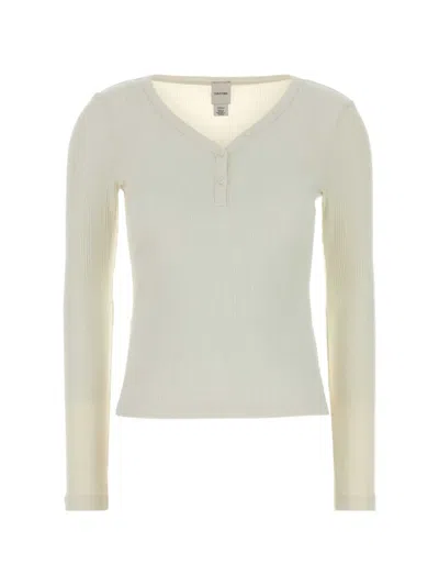 Calvin Klein Ribbed-knit Long-sleeve T-shirt In White