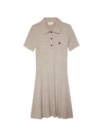 Calvin Klein Ribbed-knit Polo Mini Dress In Neutral