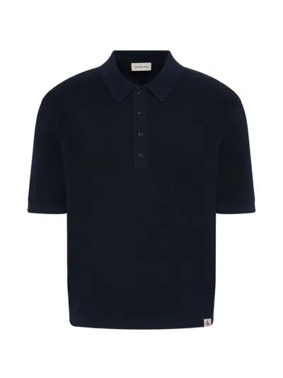 Calvin Klein Ribbed-knit Polo Shirt In Blue