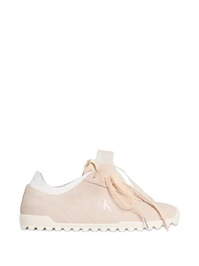 Calvin Klein Ribbon-lace Suede Sneakers In Pink