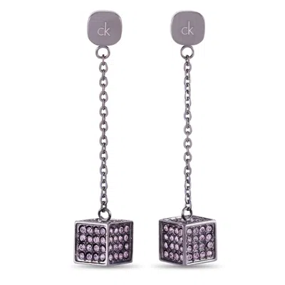 Calvin Klein Rocking Gray Pvd-plated Stainless Steel Light Amethyst Crystal Earrings In Purple
