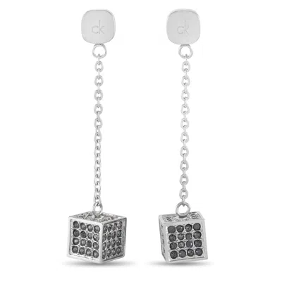 Calvin Klein Rocking Stainless Steel Gray Crystal Earrings In Metallic