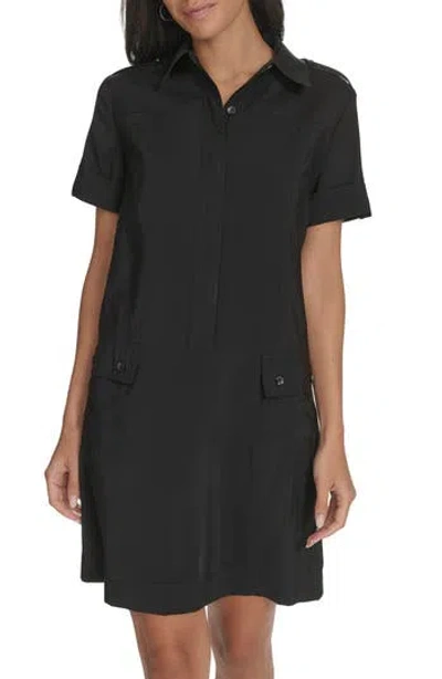Calvin Klein Roll Cuff Short Sleeve Shirtdress In Black