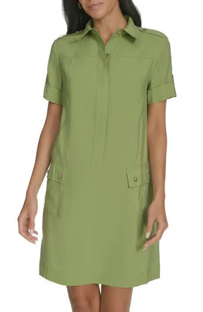 Calvin Klein Roll Cuff Short Sleeve Shirtdress In Guacamole