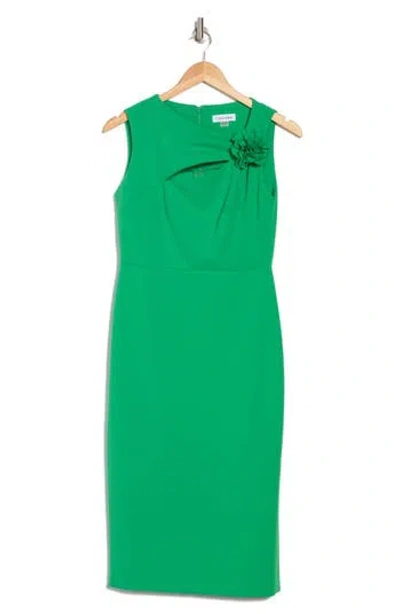 Calvin Klein Rosette Cutout Sheath Dress In Green