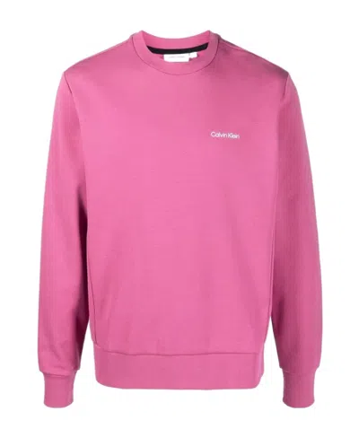 Calvin Klein Round-collar Long-sleeve Hoodie In Pink